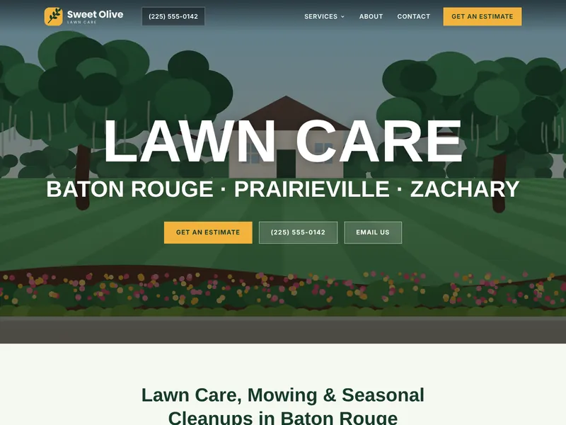 Homepage of the Sweet Olive Lawn Care sample site